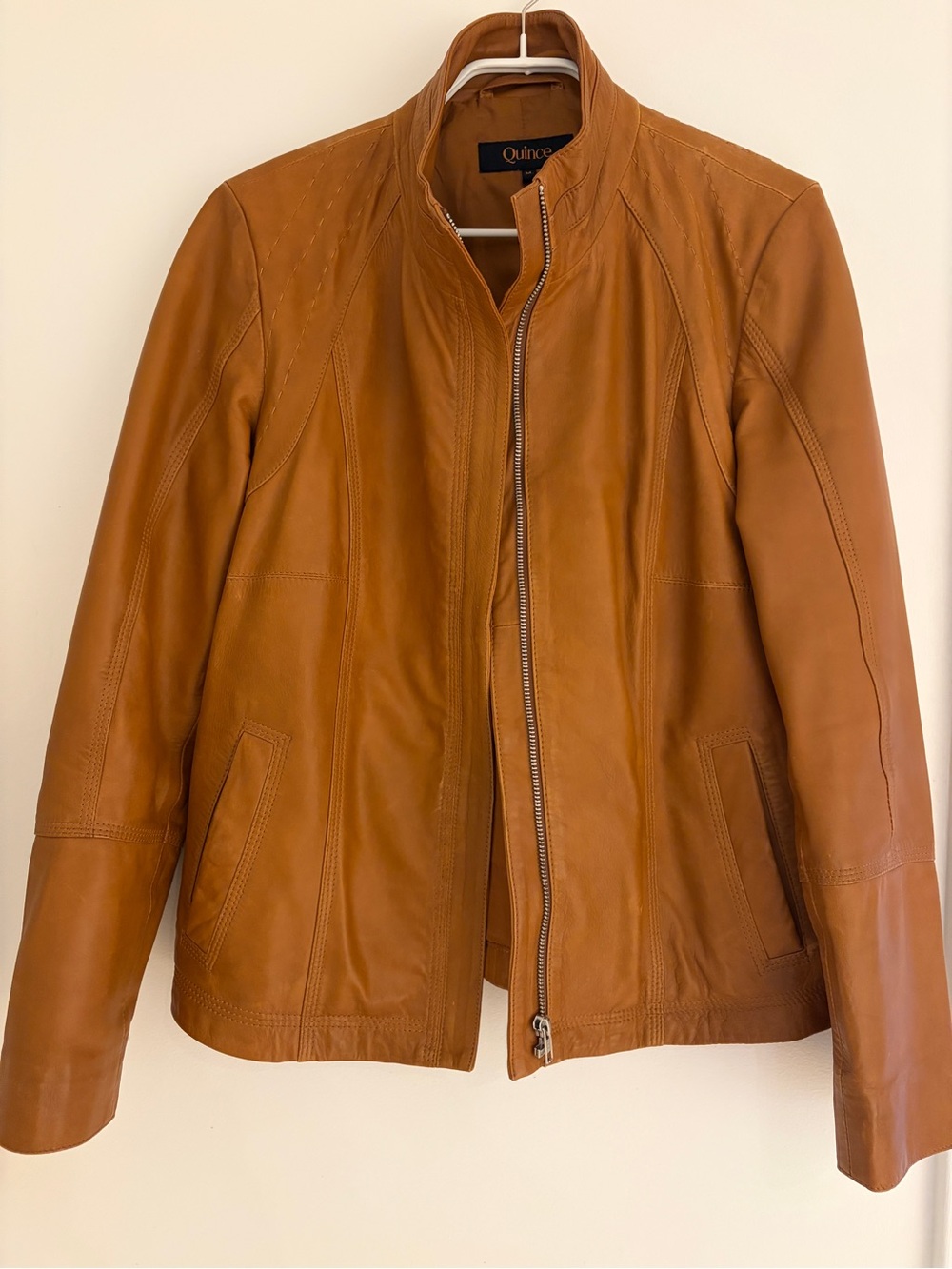 Quince Cognac Leather Zip Jacket